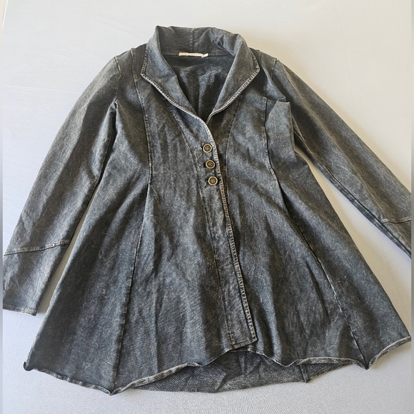 TESTIMONY Victorian Gold Button Jacket Womens Sz S Black Acid Wash French Terry. - Picture 8 of 16